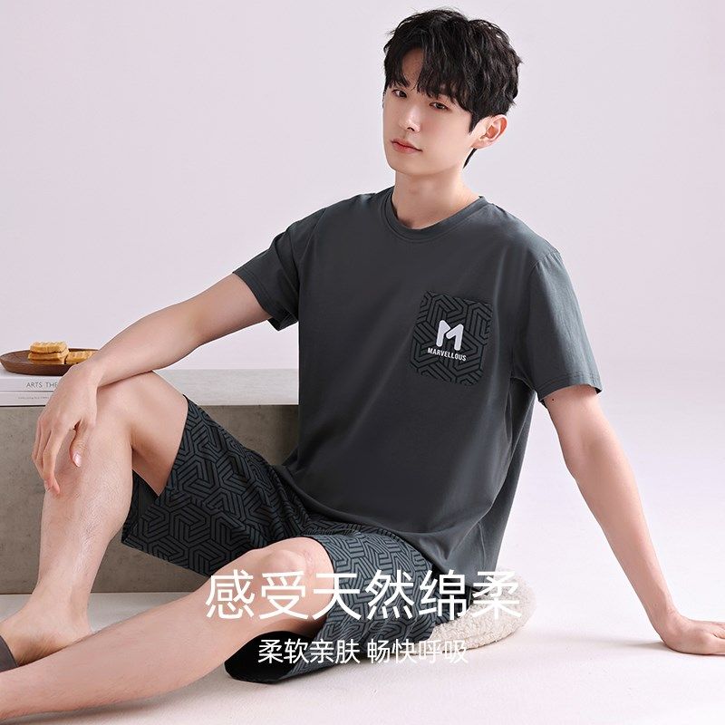 睡衣男士夏季纯棉短袖短裤薄款夏天2024年新款男款大码夏款家居服
