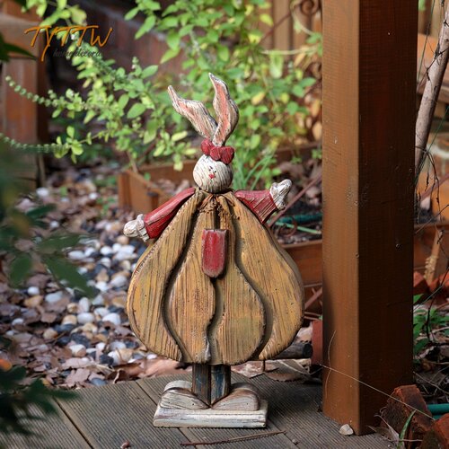 花园装饰庭院 木质兔子情侣摆件落地乡村风格装饰