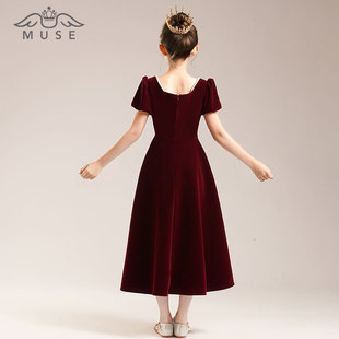 红色女童礼服花童公主裙儿童主持人钢琴演出服高端生日晚礼服秋冬