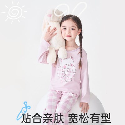 儿童睡衣女童2025新款A类纯棉秋衣秋裤中大童薄款空调家居服套装