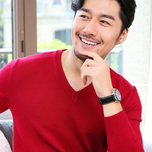 男士 商务男装 V领套头毛衣长袖 休闲内搭保暖毛衫 潮 打底针织衫 秋冬