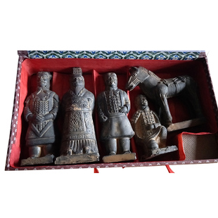 中国秦俑兵马俑陶俑五件套黑色泥俑西安旅游工艺纪念品特色送老外