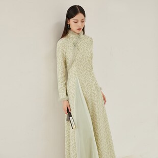 旗袍年轻款 复古秋季 碎花国风连衣裙茶服改良版 长袖 2023新款 新中式