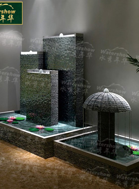 客厅流水摆件 玄关水景石材装饰摆设石雕工艺品喷泉流水墙水幕墙