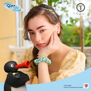 美国TELETIES X PINGU联名电话绳发圈发绳头绳女孩礼物丝绸配饰