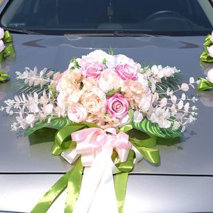 实价 846韩式 森系主婚车装 饰车头套装 仿真玫瑰婚车香槟色结婚花车