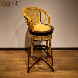 旋转高脚凳店网红手工编织咖啡真酒吧椅藤编单人藤现代简约家用