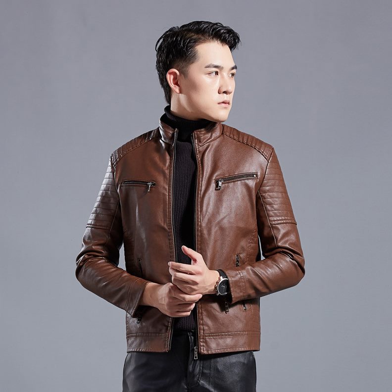 春秋新款皮机车皮夹克休闲男士男式韩版修身皮衣青年立领2023时尚