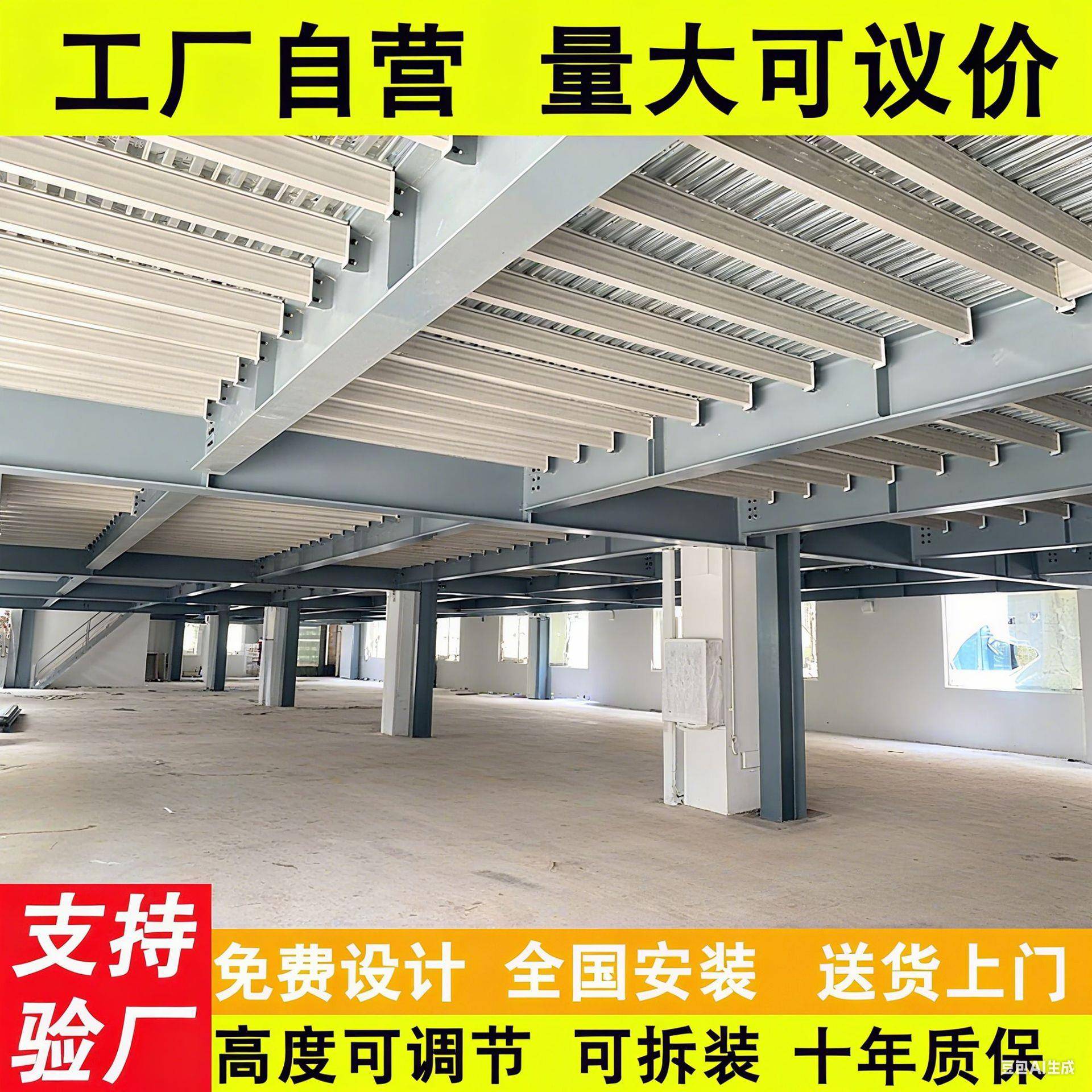 工字钢重型仓储货架多层搭建可拆卸钢结构阁楼货架高承重阁楼平台
