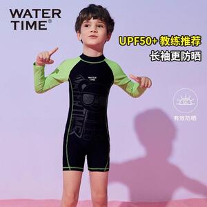 WaterTime儿童泳衣男童夏季中大童连体速干防晒长袖男孩2025泳装
