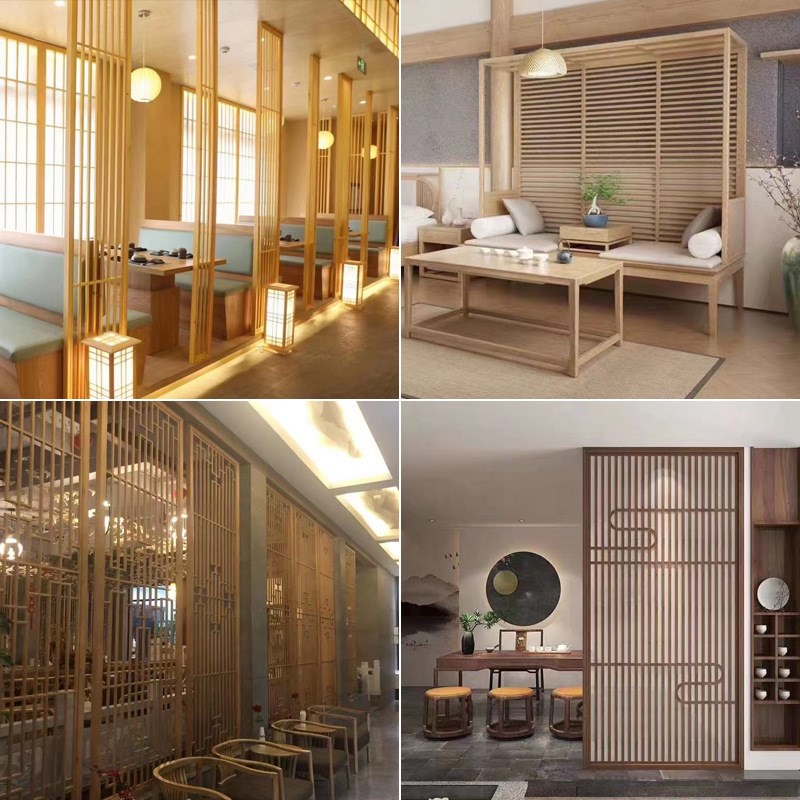 中式屏风隔断简约入户进门日式实木花格镂空玄关背景墙座屏木格栅