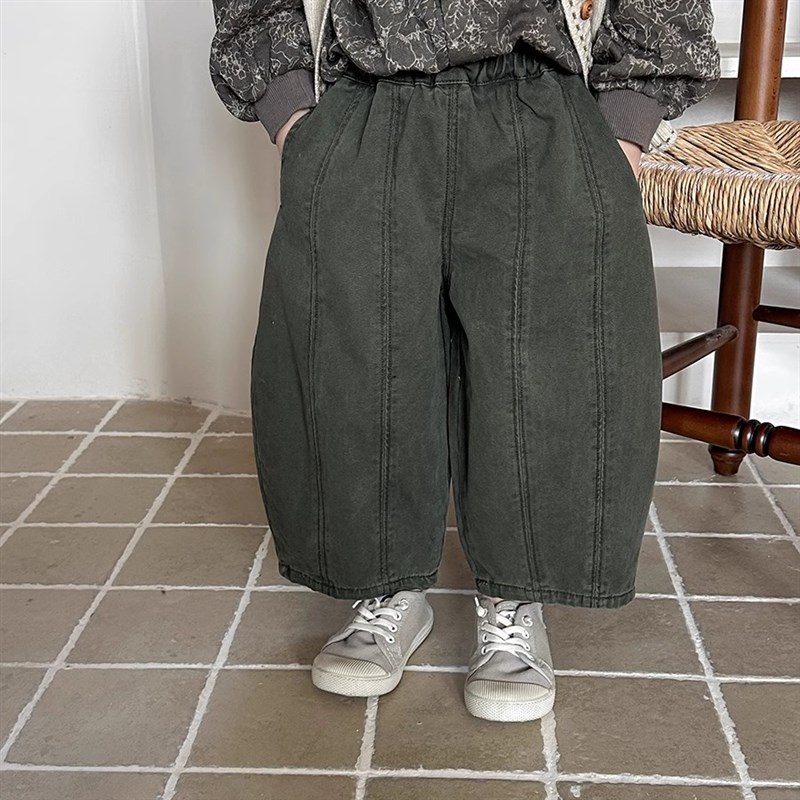 暮晨家新款春装2025男童拼接做旧风磨白萝卜裤中小童阔腿裤九分裤