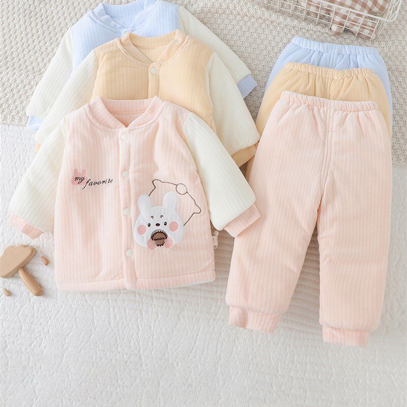 男女宝宝b棉服套装冬装婴儿夹棉保暖棉衣棉裤分体两件套外穿秋冬