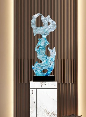 现代新中式太湖石摆件抽象艺术透明落地雕塑酒店大堂工艺品