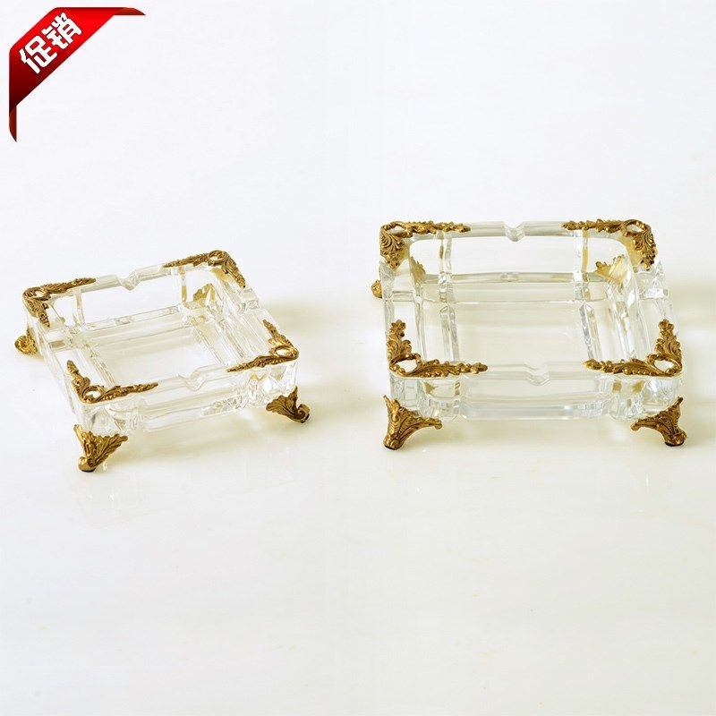 欧式美式水晶玻璃纯铜家居饰品 客厅茶几高档奢T华烟灰缸摆件摆设