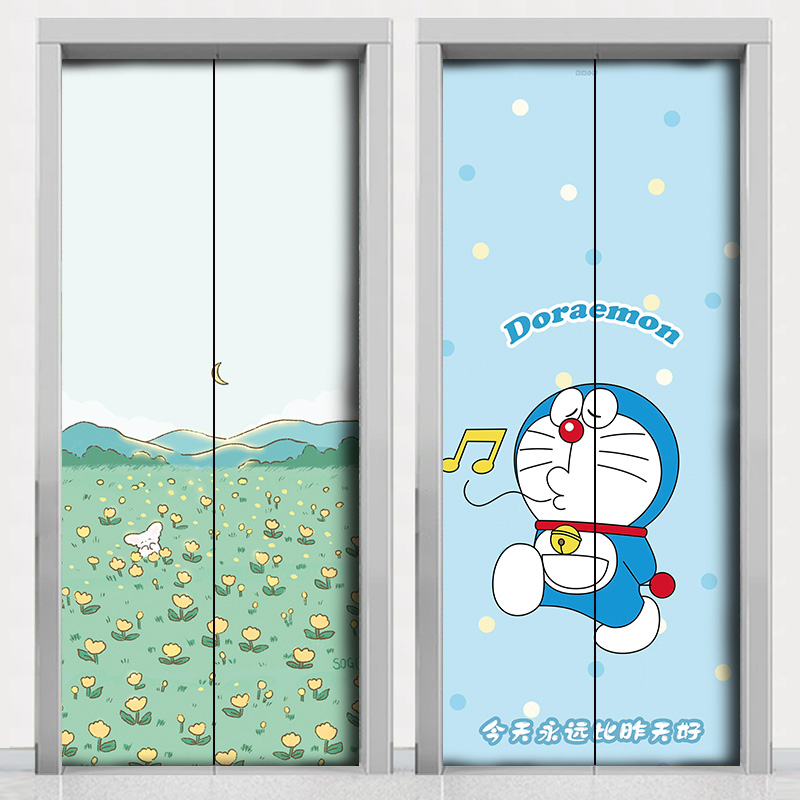 定制电影院商场入户电梯门贴纸装饰贴画一梯一户自粘整张壁纸卡通