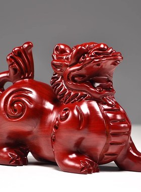 貔貅摆件一对客厅店铺家居用办公桌红色木雕貔恘皮丘貔犰开业礼品