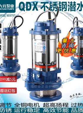 大元不锈钢潜水泵2n20V耐腐蚀家用农用灌溉高扬程三相工业抽清水