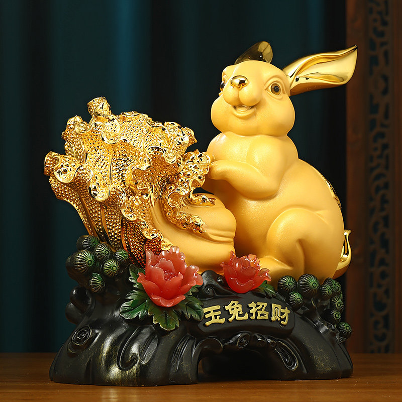 招财玉兔白菜摆件客厅玄关酒柜生肖兔装饰品兔年乔迁新居开业礼物