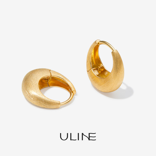 ULINE通体S925纯银耳环镀18K金