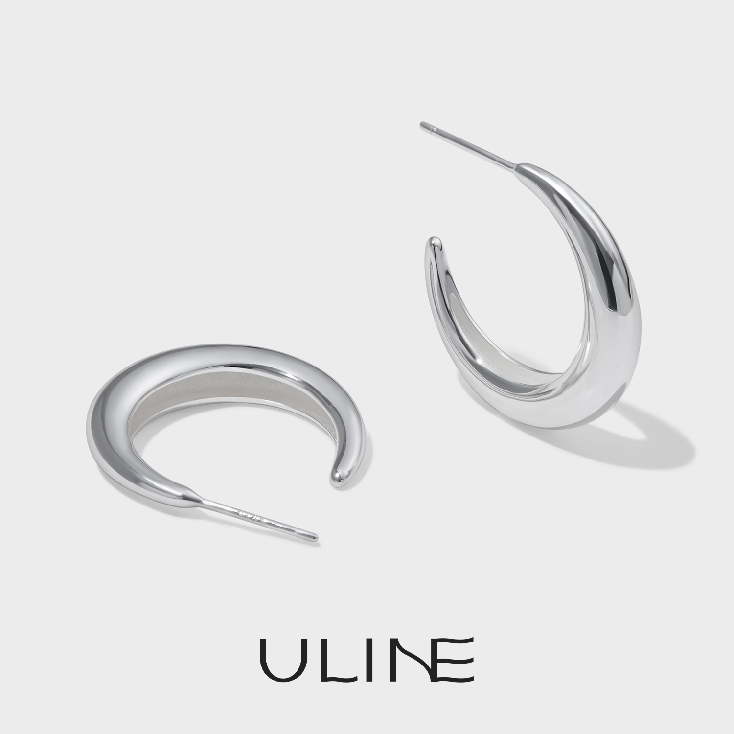 ULINE通体925纯银素圈耳环银耳钉