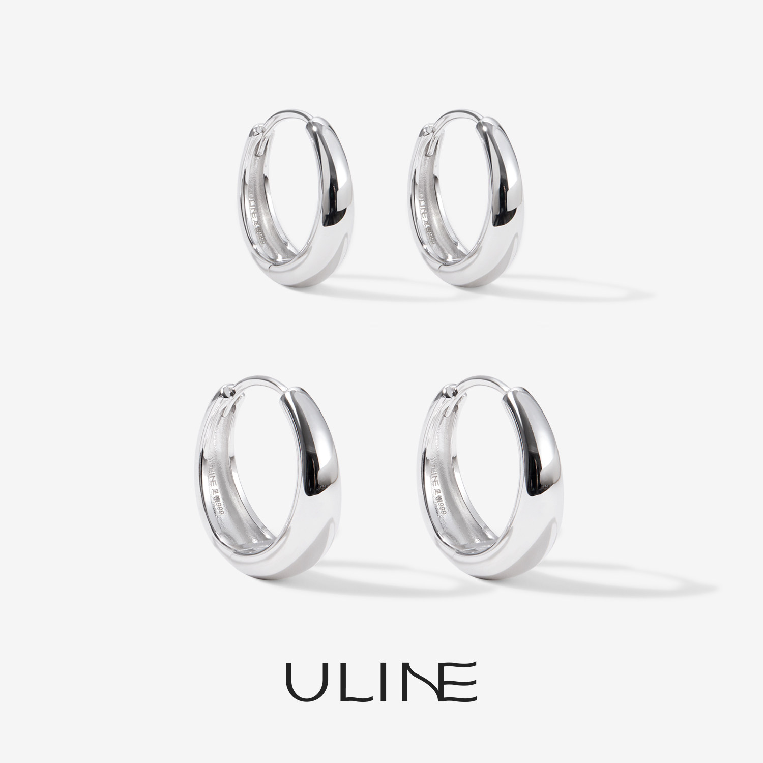 [新品]ULINE足银999素圈耳环纯银耳圈养耳洞耳饰防过敏hoop圈新款