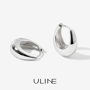 ULINE足银耳环纯银999耳圈素圈耳扣女高级感圆圈耳饰通勤百搭精致