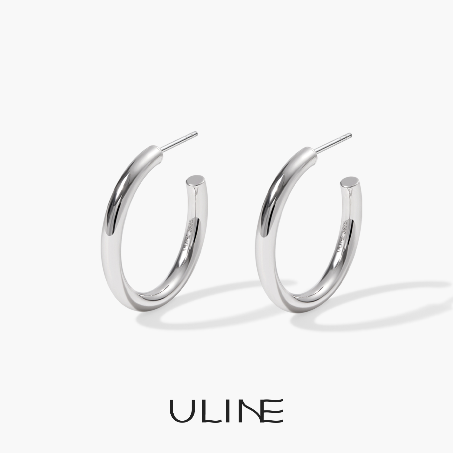 ULINE通体925纯银耳环银耳钉素圈