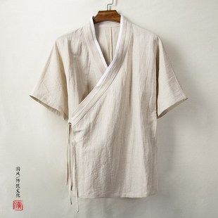 中国风交领寸衣男夏季棉麻改良汉服复古短打工作服侠客道衣凉爽款