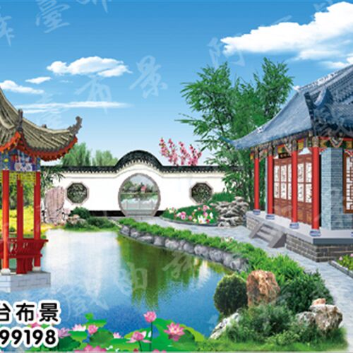 戏曲戏剧舞台布景 背景 幕布道具 唱戏 演出表演喷绘图 花园23