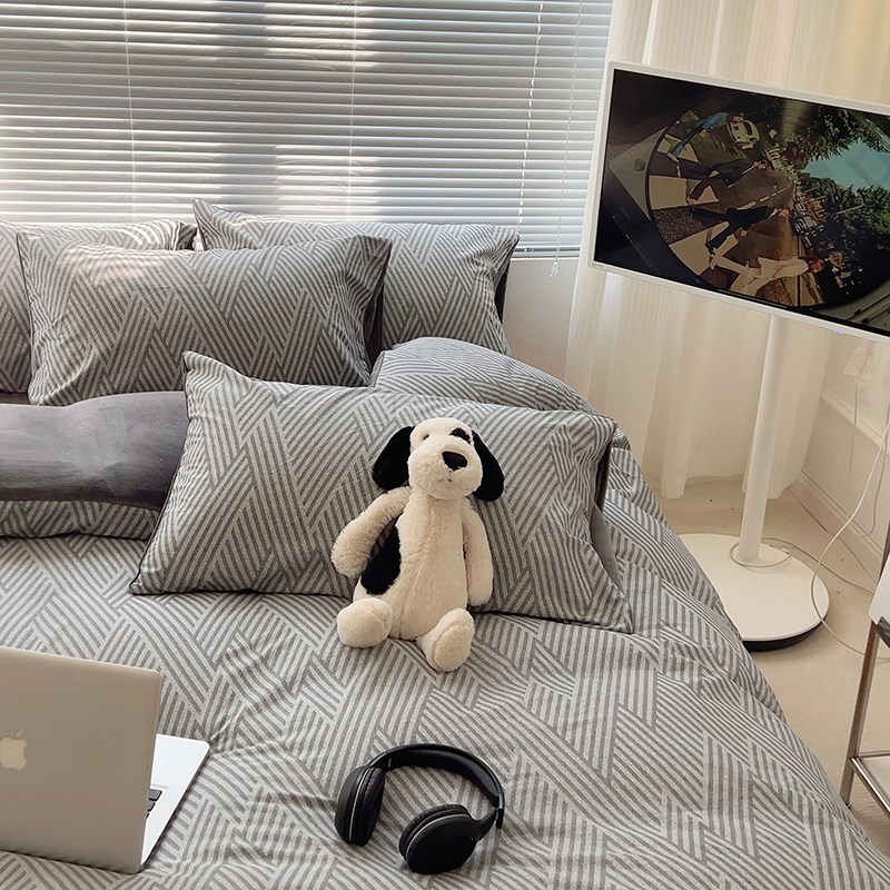 清冷男士棉加绒四件套A纯棉全棉B面牛奶绒三N件套宿舍保暖冬季床