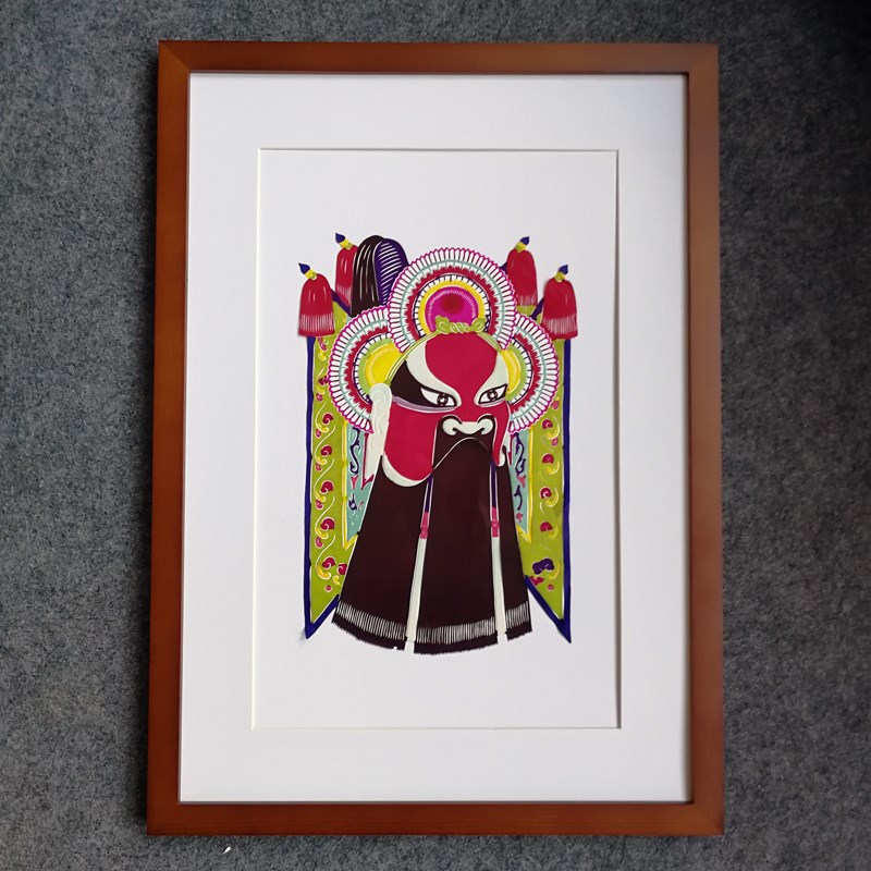 彩色剪纸窗花戏曲京剧脸谱中式家居装饰画实木镜框画客厅书房挂画