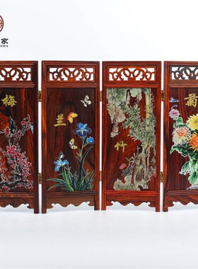 红木雕刻工艺品明清n古典微型微缩家具模型紫檀红酸枝实木屏风摆