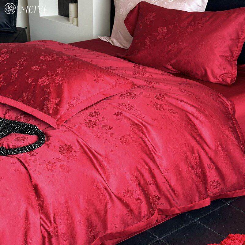 轻奢提花结婚四件套全棉大红色喜庆婚房婚嫁婚庆高端被套床上用品