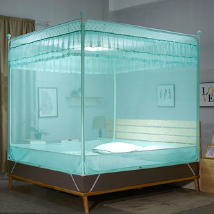 纹帐1.5m 方顶1.8m床双人家用加密加厚三开门式 2021新款 蚊帐拉链式