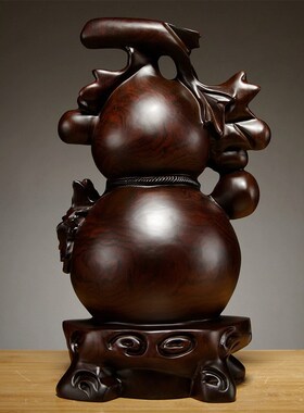 黑檀木雕福禄葫芦摆件家居办公装F饰红木雕刻工艺装饰礼品摆件