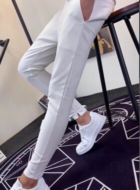 春夏垂感小脚西裤男潮流修身干净白色休闲裤子百搭直筒拉链西装裤