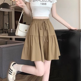 薄款 子女夏季 大码 休闲五分裤 慵懒风冰丝速干阔腿裤 半身裙裤 裙短裤