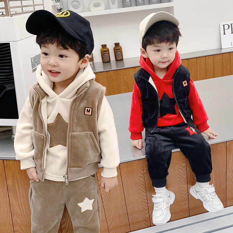 宝宝秋冬套装男0一1-3岁6-12个月婴儿童装男童卫衣三件套加绒冬装