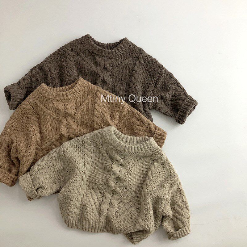 儿童毛衣韩系简约秋冬洋气麻花加厚针织衫男童女童宝宝毛线套头衫