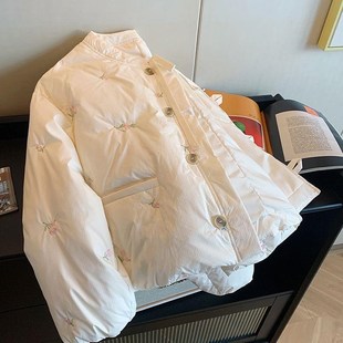 小众减龄刺绣碎花棉服短外套女2024冬季 小个子加厚保暖面包服 新款