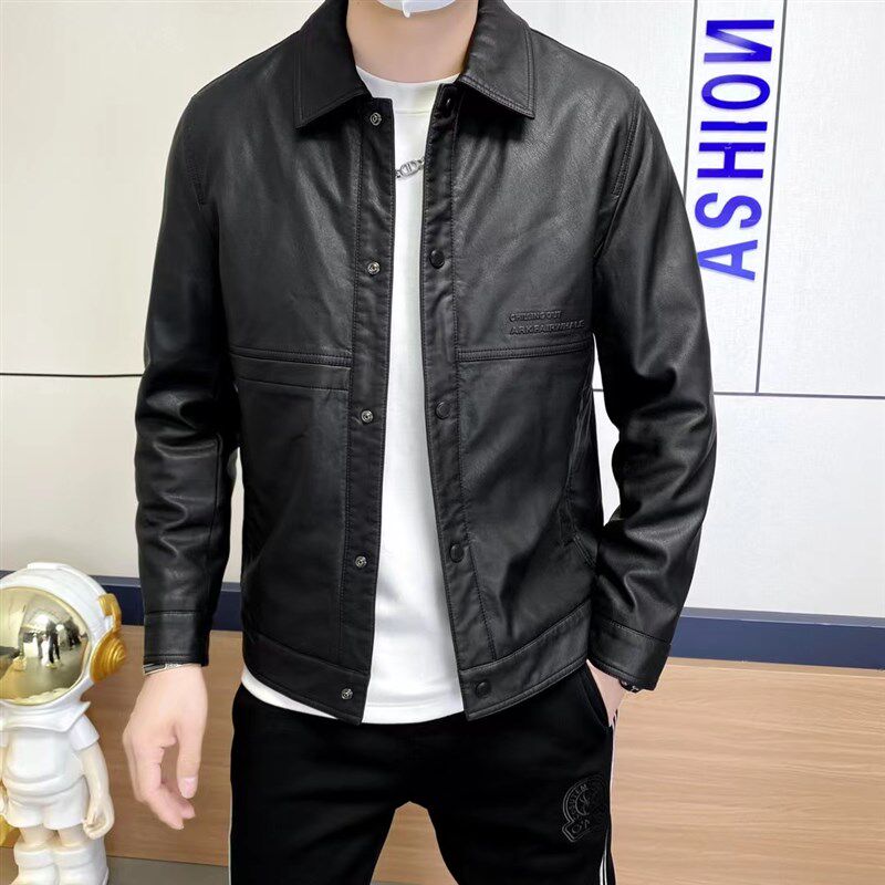 高端新款皮衣男翻领韩版修身帅气机车服潮流时尚休闲秋装夹克外套