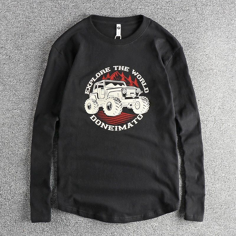 秋季新品山系潮流复古越野车图案长袖T恤男 水洗精梳棉舒适打底衫,男装,T恤,淘宝优惠券,粉丝福利购,淘宝优惠卷