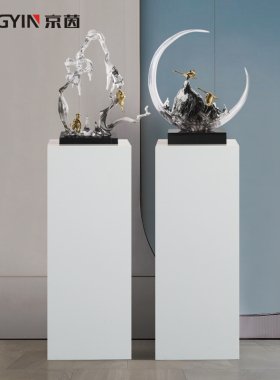 雕塑艺术品新中式样板房客厅电视柜边几抽象水帘洞创意装饰品摆件