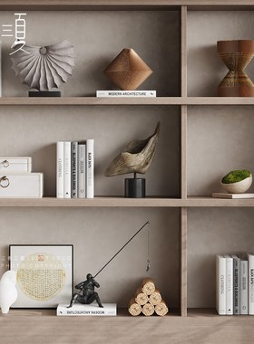 复古侘寂风书房摆件新中式博古架展示柜开放格样板间酒柜软装饰品