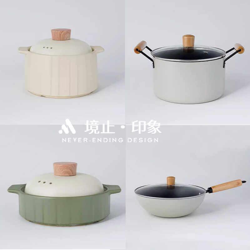 现代样板房间厨房摆件不锈钢锅陶瓷汤锅奶锅整体橱柜烹饪道具软装