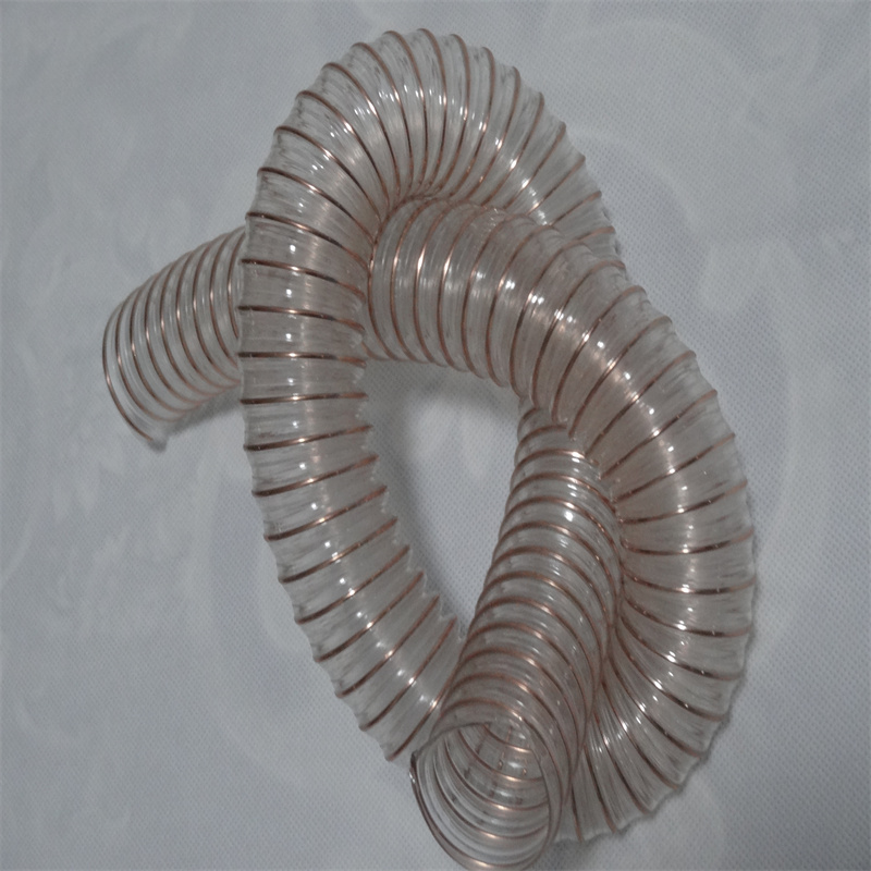 pu镀铜钢丝除尘软管聚氨酯透明伸缩风管木屑抽吸耐高温波纹塑料管