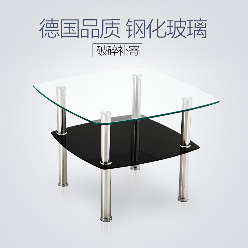转角简约茶几沙发旁边小桌子迷你创意钢化玻璃简易客厅边几60cm高