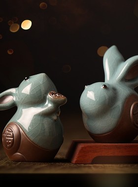 创意陶瓷兔子摆件家居客厅办公室装饰兔年生肖动物本命年礼品定制