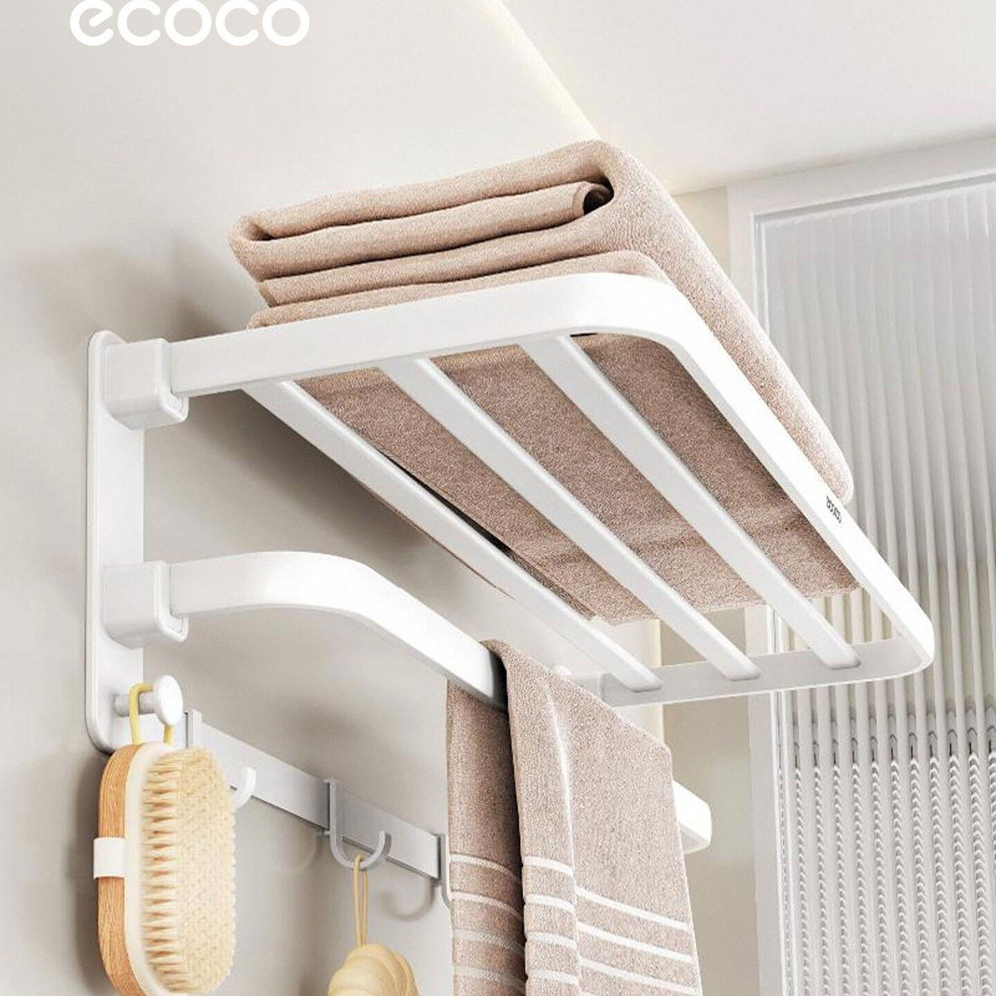 ecoco免打孔太空铝毛巾架图片